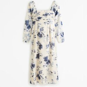 NWT Abercrombie & Fitch Emerson chiffon Blue Floral Long Sleeve Dress midi XS